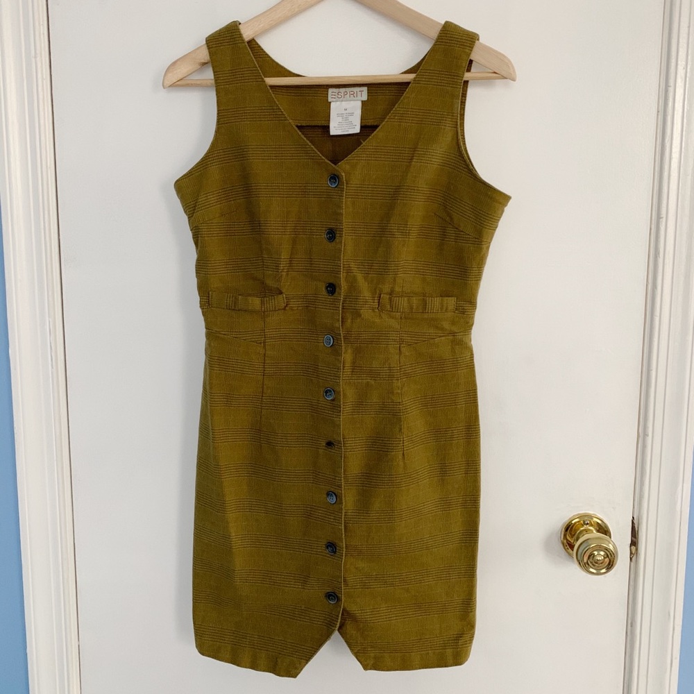 Vintage 90s Grunge Plaid ESPRIT Green Jumper Dress